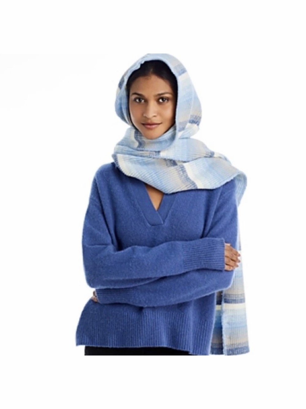 AQUA Ombre Jacquard Hooded Scarf Women's One Size Blue Multi